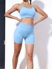 Criss Cross Cami Sports Bra & High Waist Running Shorts Set