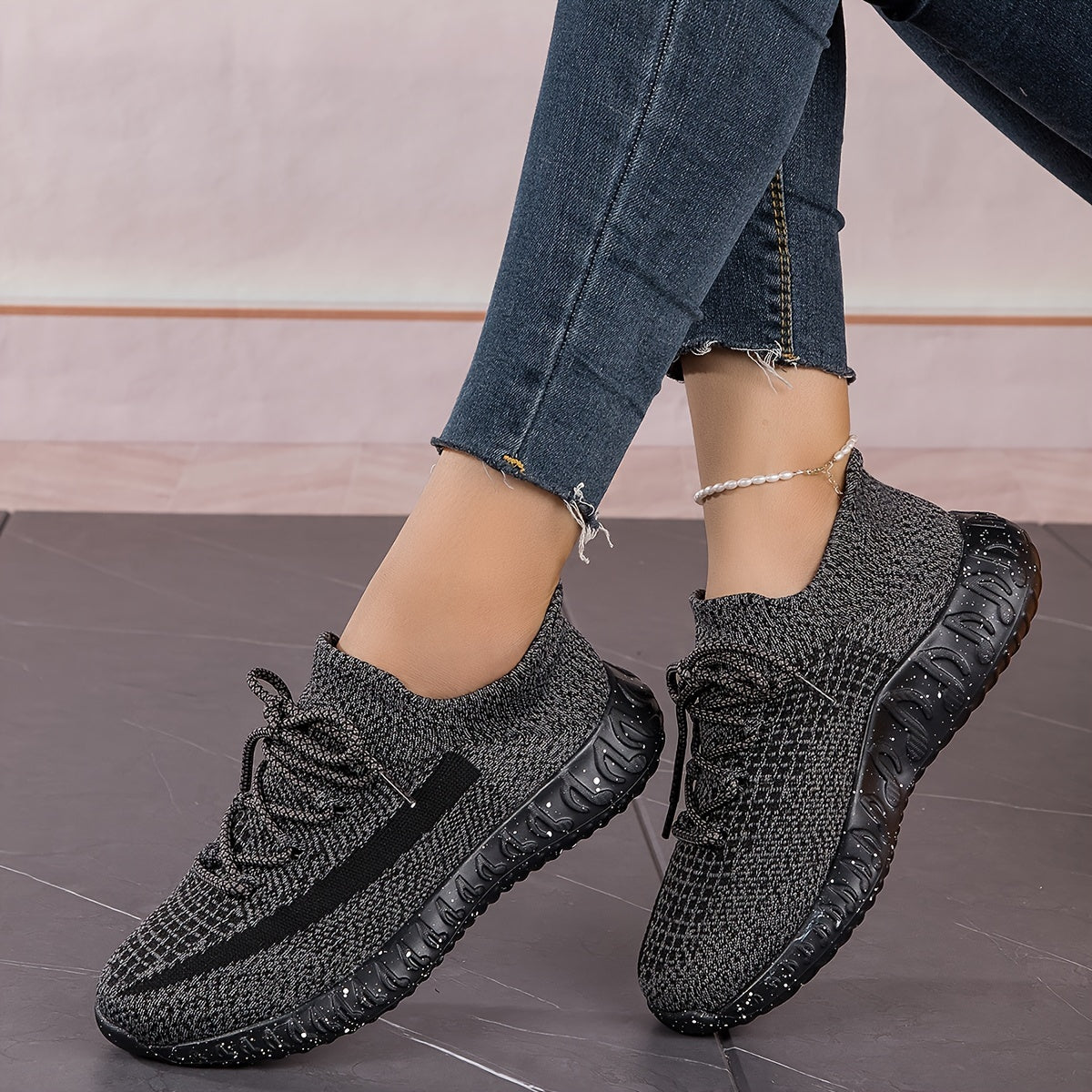 Women's Lightweight Breathable Running Shoes Elastic Lace Up