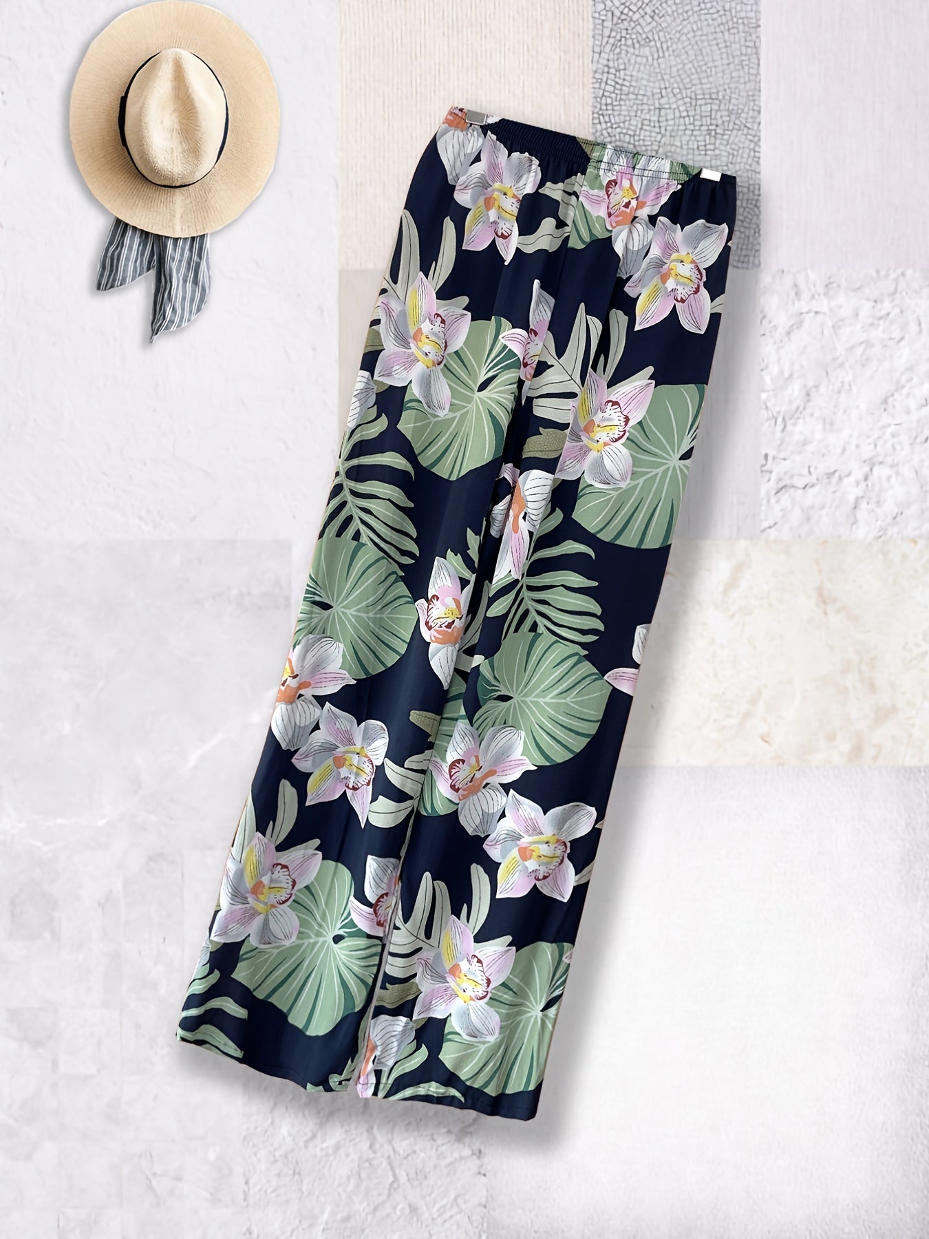 Floral Print High Waist Straight Leg Pants
