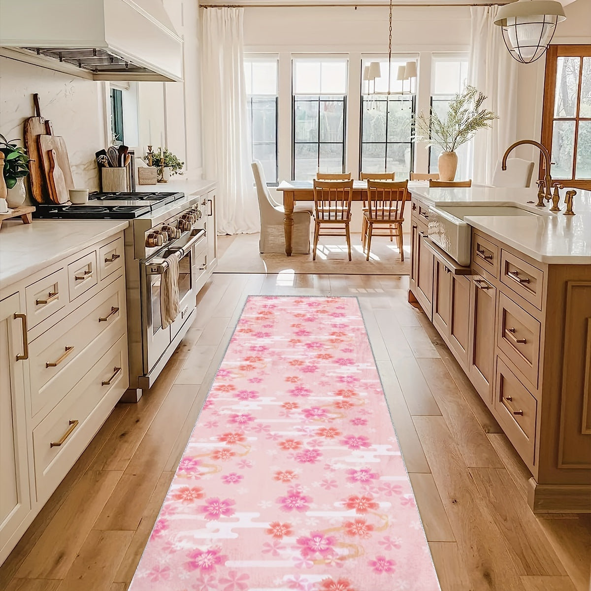 2x10ft Spring Pink Cherry Blossoms Rug Hand Washable Polyester Mat