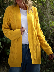 Casual Cardigan Women's Plus Solid Cable Long Sleeve Open Front