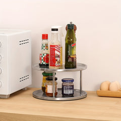 2 Tier Non Slip Seasoning Rack Turntable 360 Degree Rotating Organizer