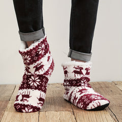 Reindeer & Snowflake Pattern Plush House Slippers for Men
