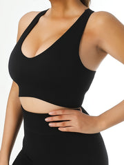 Seamless Ribbed Sports Bra Halter Tank Top