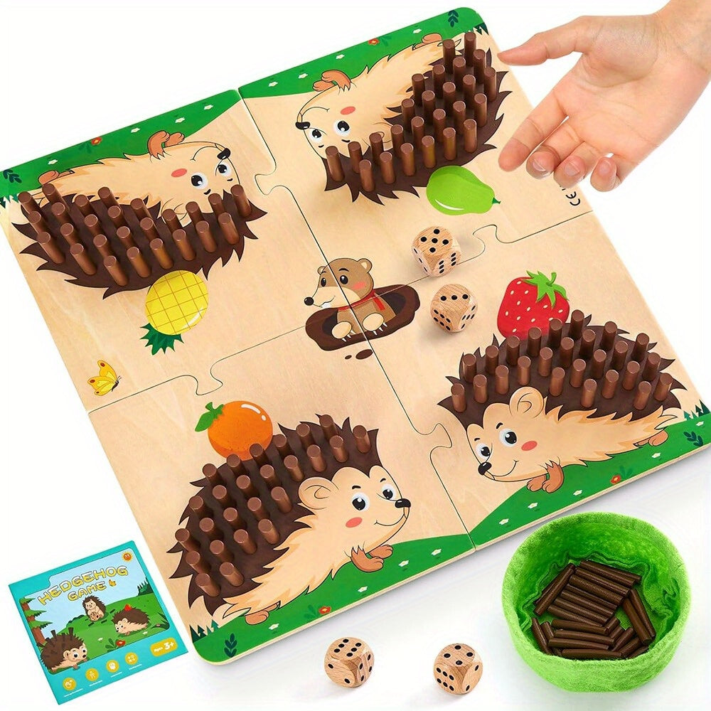Hedgehog Game Wooden Board Game 100 Wooden Sticks Plug In Game with Dice