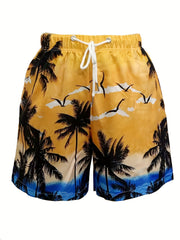 Coconut Tree Pattern Print Men's Swim Trunks Quick Dry Beach Shorts