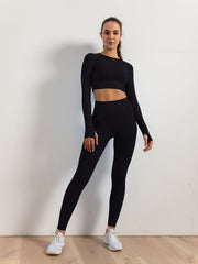 Stylish 2 Piece Yoga Suit Push Up Leggings & Long Sleeve Top