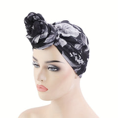 Vintage Flower Print Turban Cap Boho Twist Pleated Elastic Head Wrap