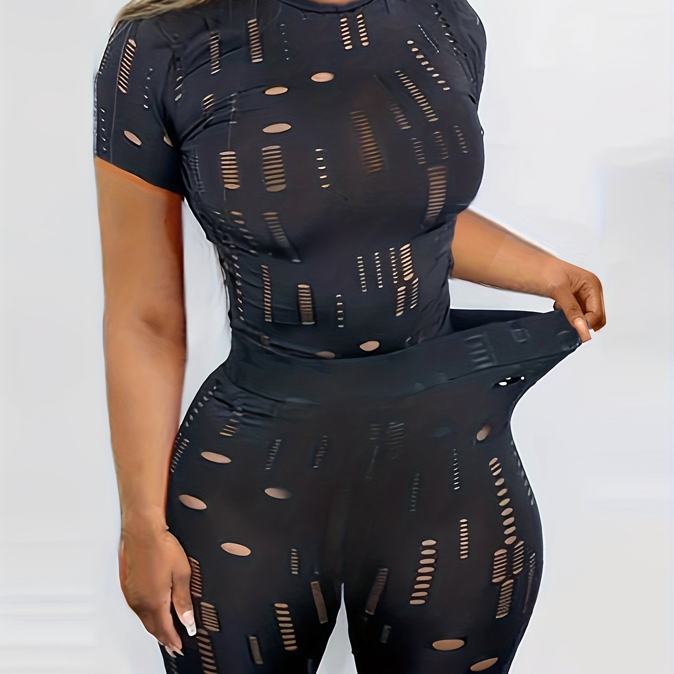 Solid Two piece Set Mock Neck Short Sleeve Tops & Slim Shorts Outfits