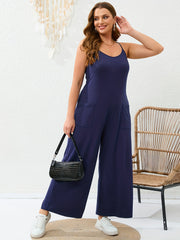 Casual Jumpsuit Women's Plus Plain V Neck Wide Leg Medium Stretch Cami