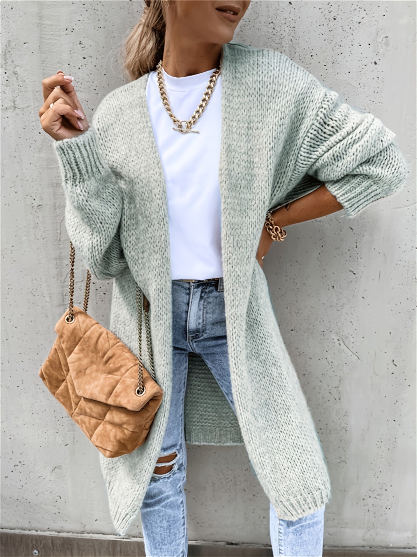 Women's Open Front Knit Cardigan Long Sleeve