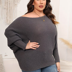 Solid Ribbed Batwing Sleeve Boat Neck Sweater