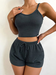 Ribbed Pajama Set Cami Crop Top & Shorts Women's Sleepwear