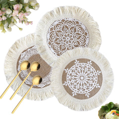 3pcs Bohemian Woven Tassel Coasters Christmas Theme Home Decor Placemats