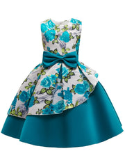 Girls Flower Print Sleeveless Princess Dress For Summer Party