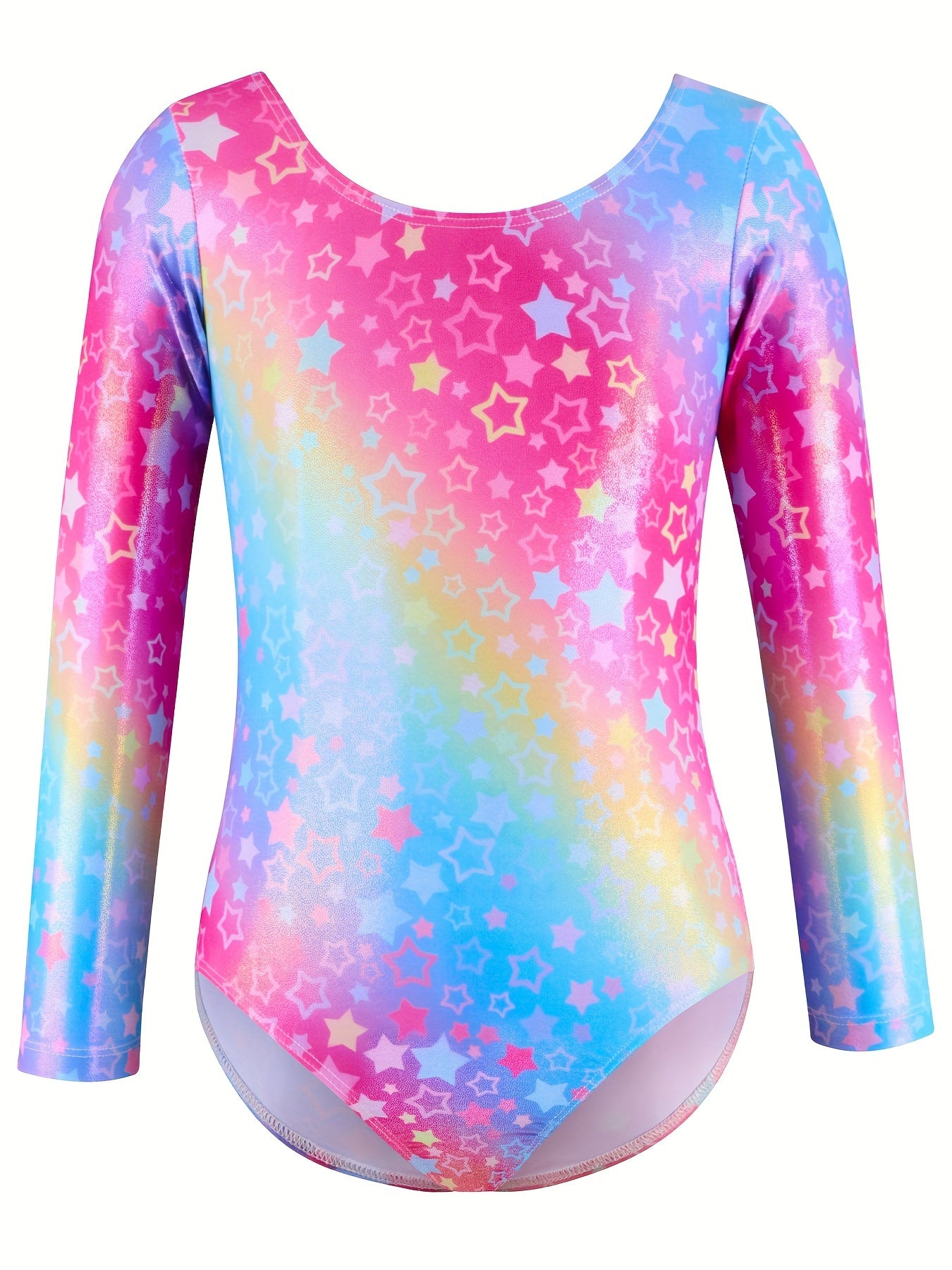 Girls Star Graphic Long Sleeve Gymnastics Leotard