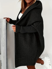 Solid Long Sleeve Hooded Sweater Cardigan
