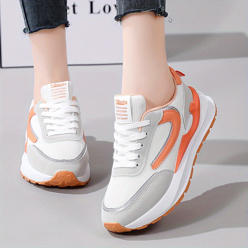 Women's Breathable Mesh Lace-Up Platform Sneakers Low Top Walking Shoes