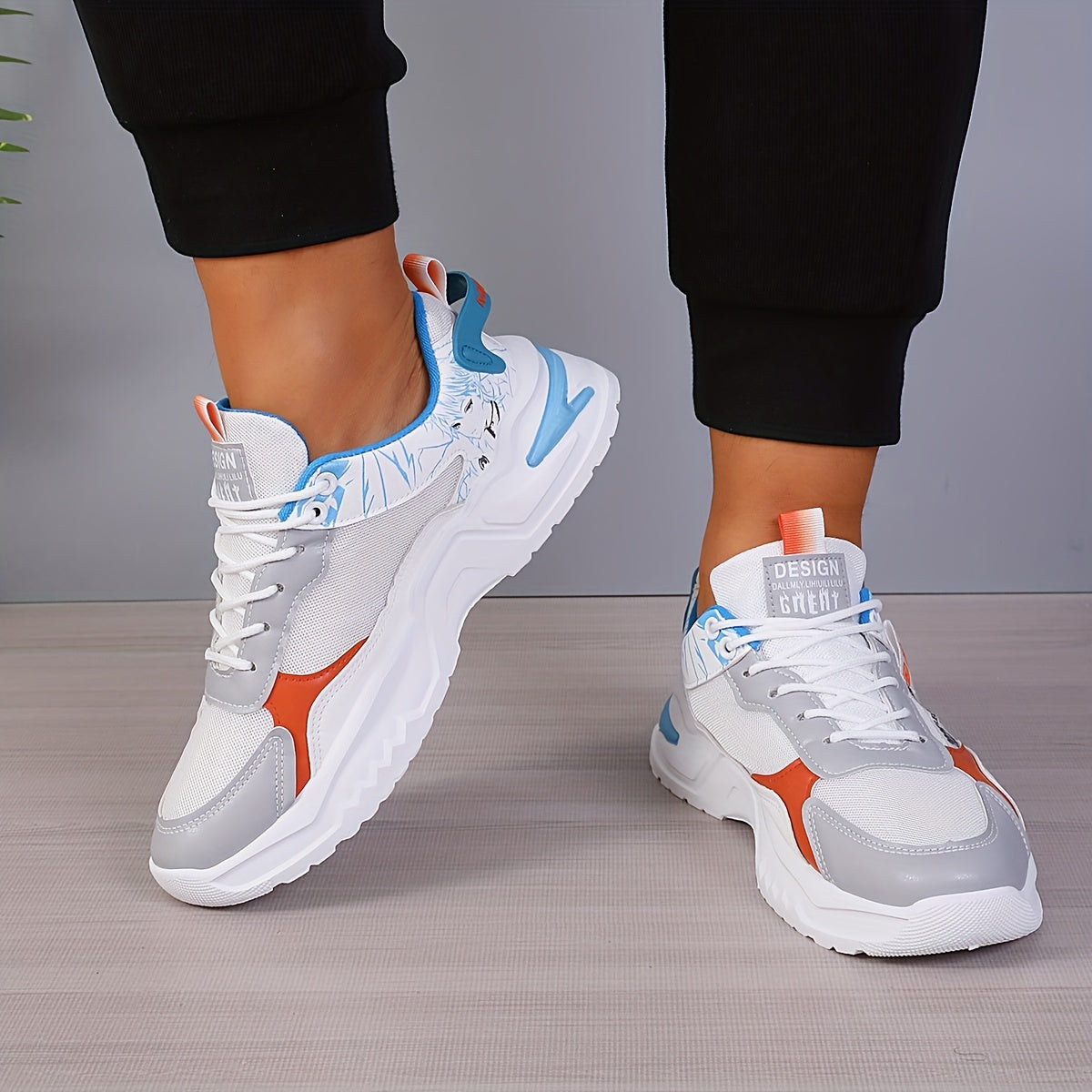 Men's Colour Block Chunky Shoes, Lace Up Sneakers
