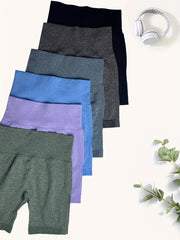 6pcs Solid Stretch Sports Shorts for Women
