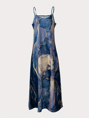 Marble Print Spaghetti Strap Casual Summer Maxi Dress