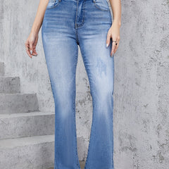 Women's Plus Washed Button Fly High Rise Flared Leg Jeans