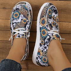 Floral Pattern Canvas Slip On Loafers Casual Lightweight Shoes