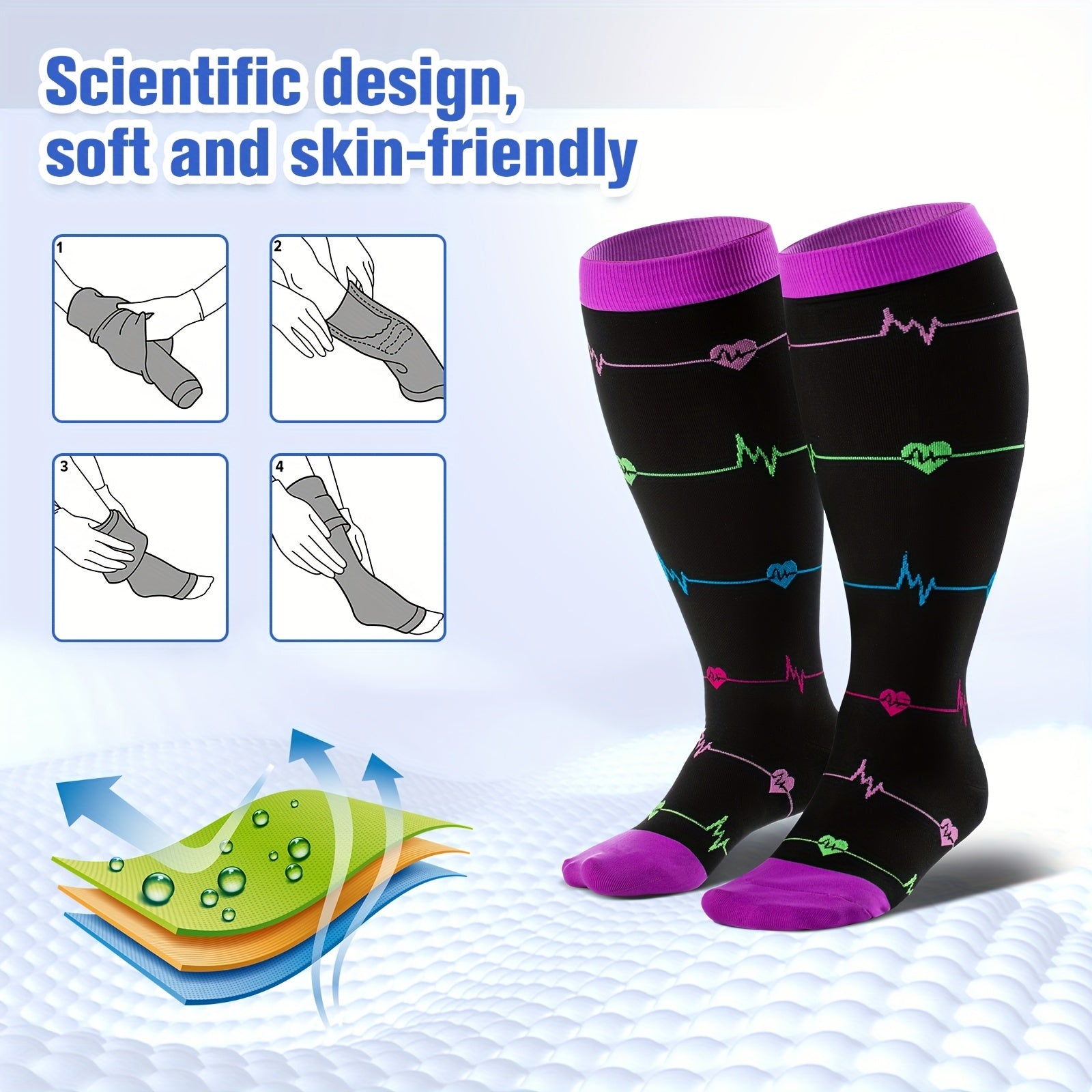 3 Pairs Plus Size Compression Socks Wide Calf For Women & Men