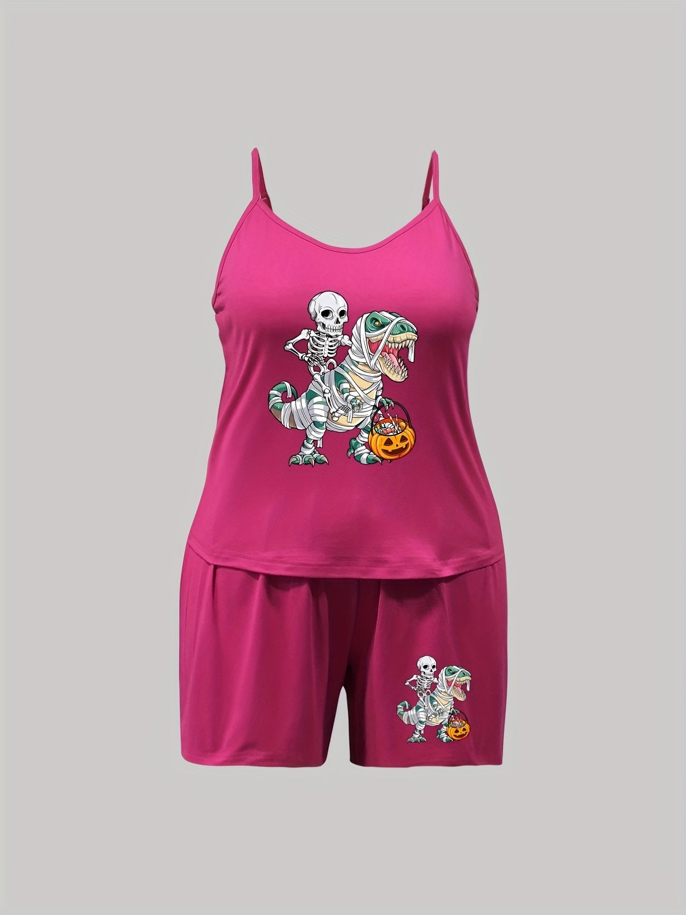 Skull & Dino Print Pajama Set Top & Shorts