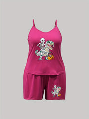 Skull & Dino Print Pajama Set Top & Shorts