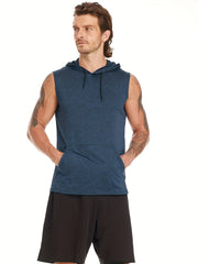 Men's Workout Hooded Tank Tops Quick Dry Gym Hoodies Running Shirts Bodybuilding