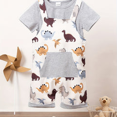 Baby Boy's Dino Suspender Pants & T-shirt Set