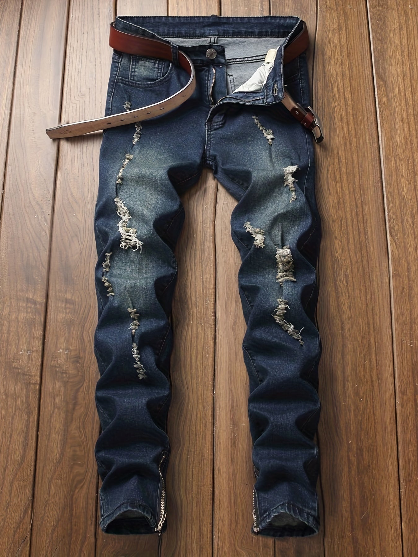 Men's Distressed Slim Fit Ripped Jeans