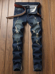 Men's Distressed Slim Fit Ripped Jeans