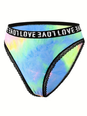 Exotic Bra & Panty Set Tie Dye Lace Trim Lingerie Two Piece Set