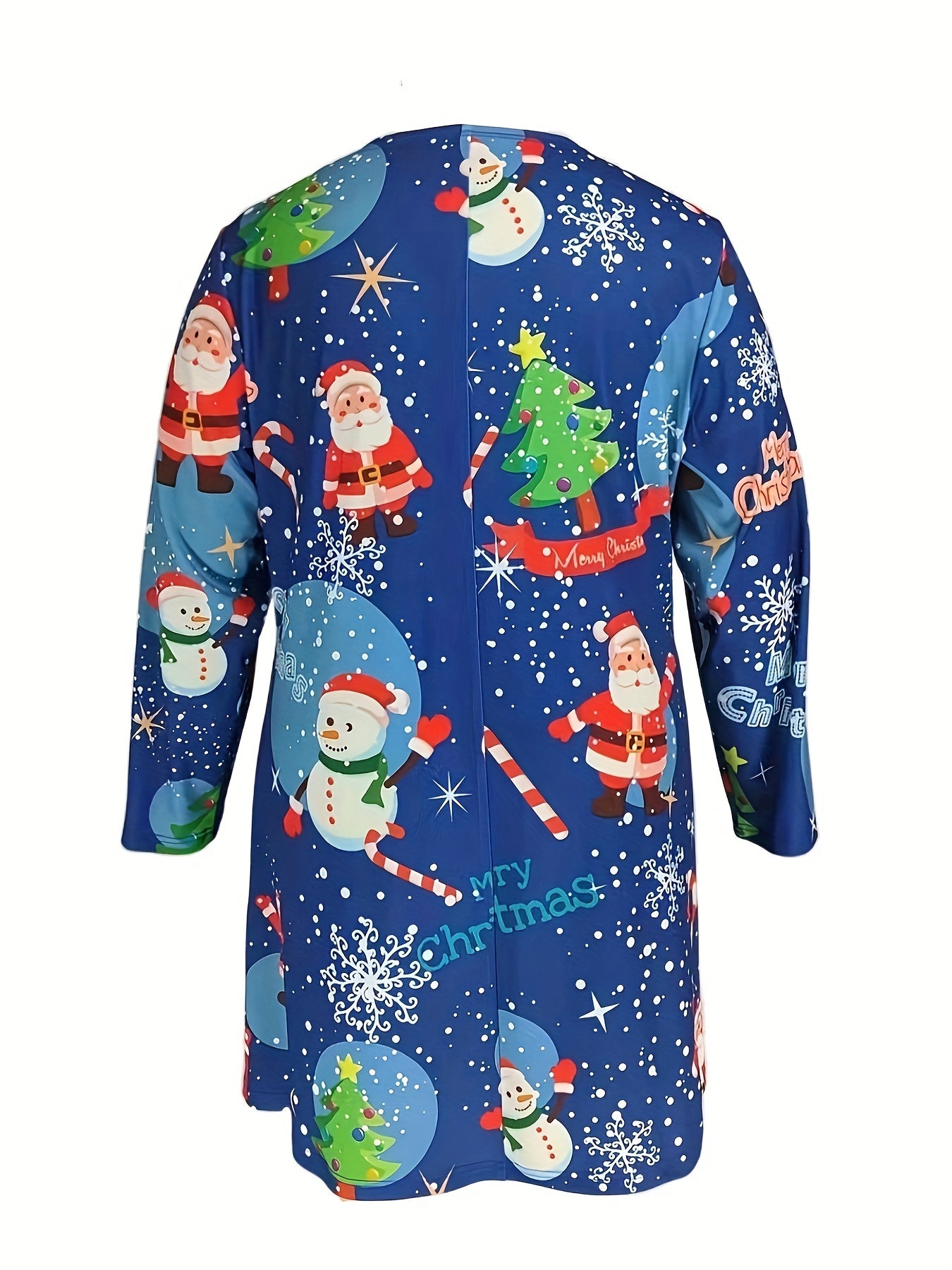 Christmas Cardigan Women's Plus Christmas Tree & Santa Claus Print