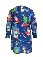 Christmas Cardigan Women's Plus Christmas Tree & Santa Claus Print