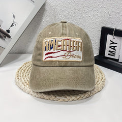 America 3D Embroidery Retro High Washed Denim Baseball Cap Unisex