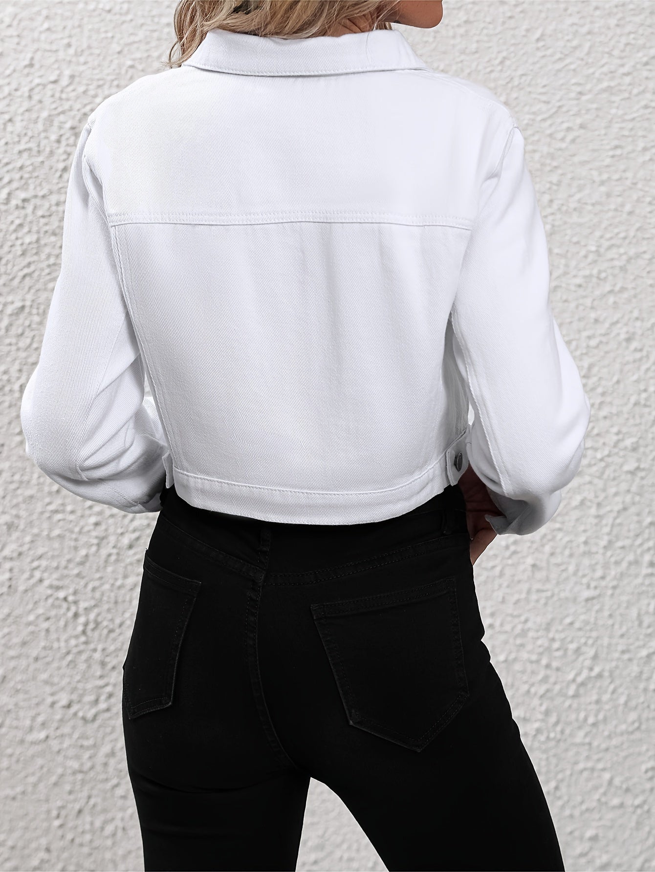 Women's Long Sleeves Denim Jacket Button Flap Pockets Lapel Coat