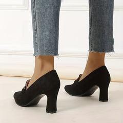 Women's Chunky Heeled Pumps Pointed Toe Slip On High Heels Dress Shoes