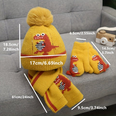 Kids Dinosaur 3-Piece Knit Set: Hat, Scarf, Gloves