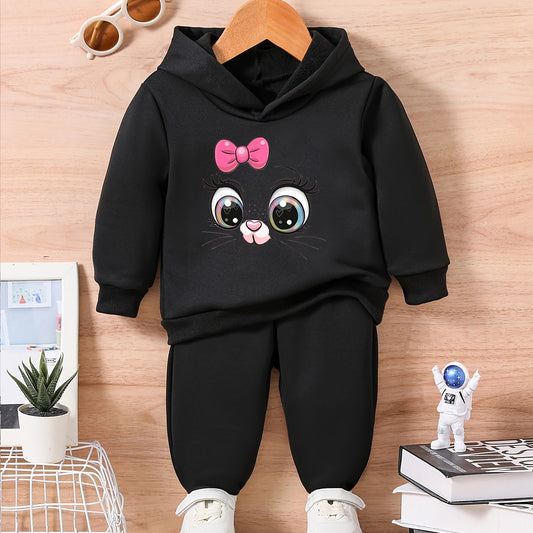 Kitty Face Print Kids Outfit Toddler Baby Sweatshirt Set