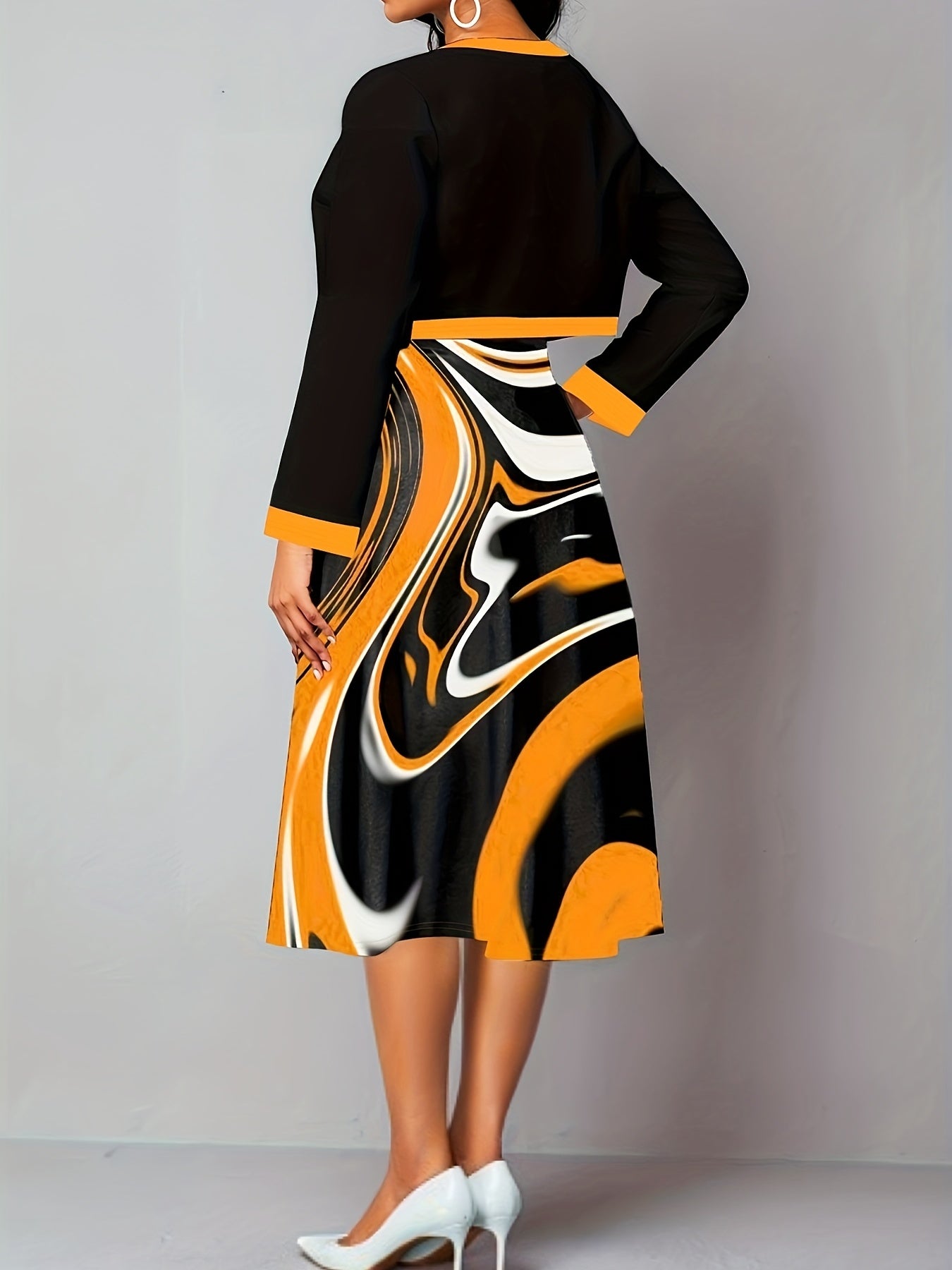Abstract Print Tank Dress & Colorblock Cardigan Set