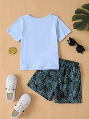 Boys Long Beach CA Casual Outfit T-shirt & Shorts Vacation Beach Kids Summer Set