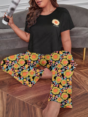 Sunflower Print Tee & Pants PJ Set