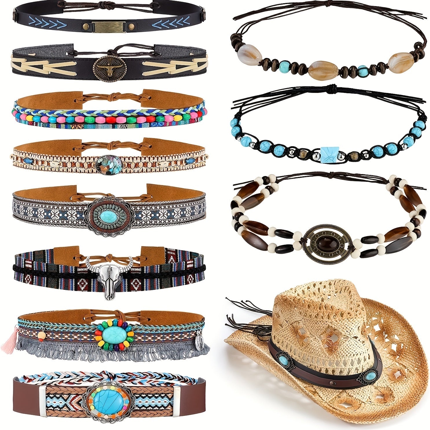 Turquoise Beads Hat Band Cowboy Boho Decor Hatband Western Hat Belts
