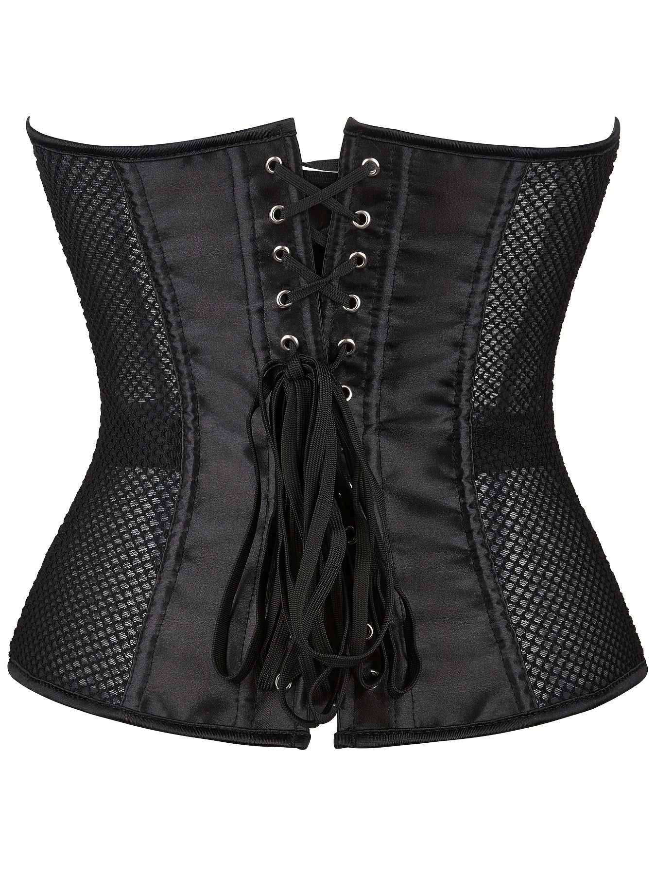 Mesh Strapless Corset Bustier Body Shaper Lace Up Lingerie