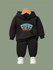 2pcs Truck Print Outfits Girls Hoodies Jogger Pants Set