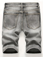 Men's Distressed Denim Shorts Slim Fit Stretch Jeans