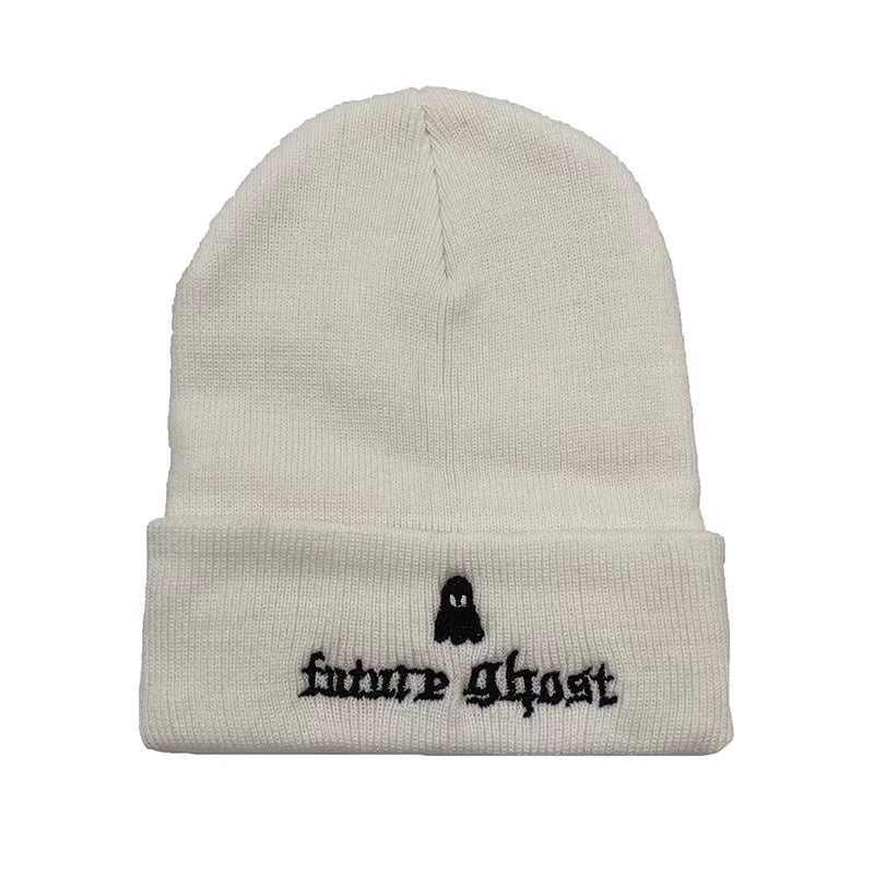 Embroidered Cotton Beanie Letter Print Warm Hat